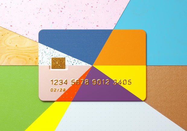 Multicolored circular credit card chart.