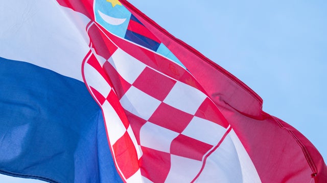 Croatian flag on Lokrum Island near Dubrovnik in Croatia 
