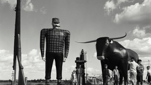 Statue of Paul Bunyon and his blue ox, Babe, at Bemidji Minnesota 