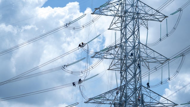 A shot of high voltage electric transmission tower, also known as electricity pylon. 
