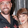 Travis Kelce and Taylor Swift pose backstage at "Oh, Mary!" at The Lyceum Theatre on June 13, 2026, in New York City. 
