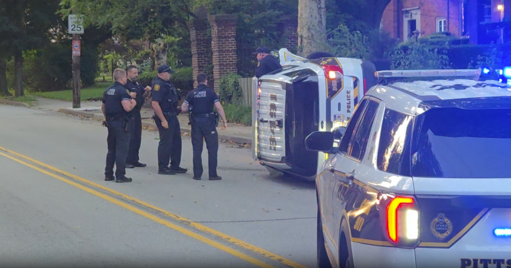 Pittsburgh police officer not hurt in early morning rollover crash