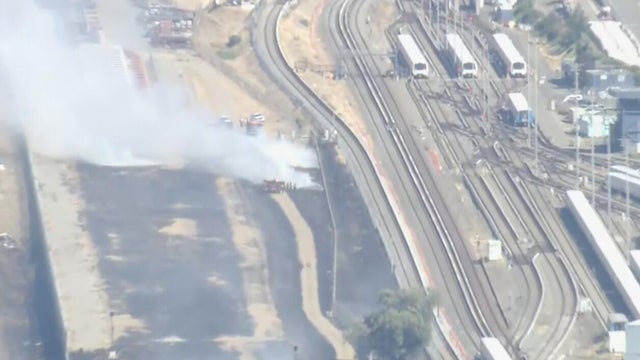 A brush fire near the South Hayward BART tracks temporarily stopped service 