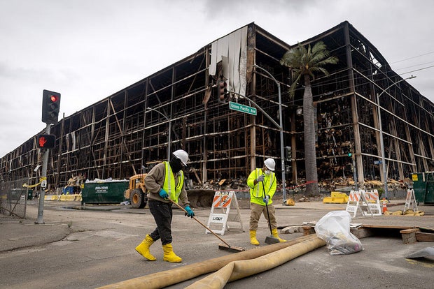 Crews Clean Up After  Warehouse Blaze in Boyle Heights 