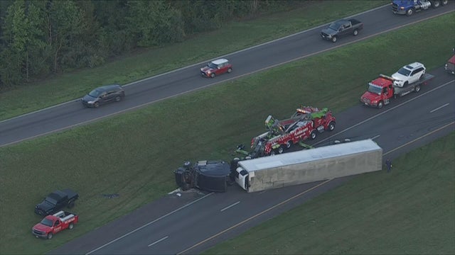 Overturned tractor trailer on SR 55 in Glassboro, NJ 