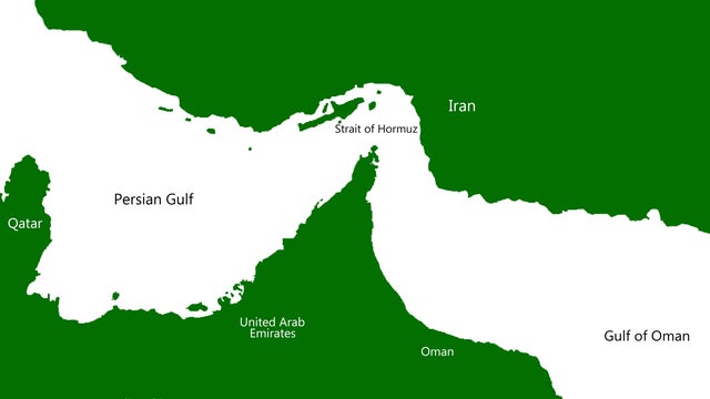 Middle East Map Showing Strait of Hormuz and Persian Gulf Region 