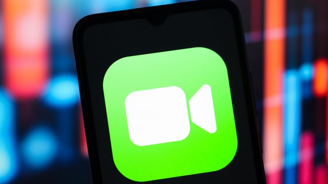 In this photo illustration, the FaceTime (Face Time) logo is 