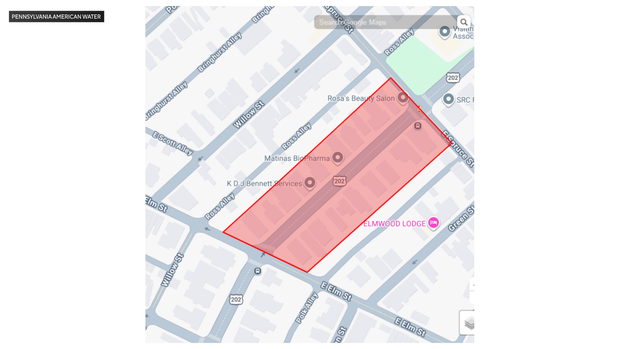 Service area impacted by the Norristown water main break 