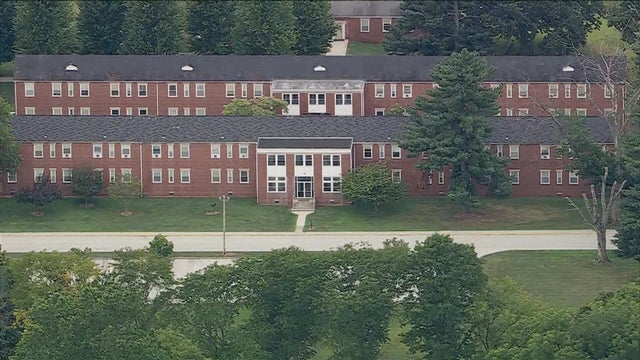 Chopper image of a brick building at the University of Valley Forge in Phoenixville 