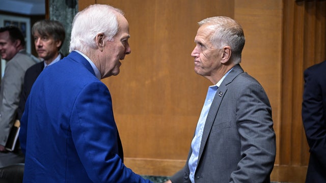 Sens. John Cornyn and Thom Tillis speak during a committee hearing on Capitol Hill in Washington, D.C, on July 30, 2026. 
