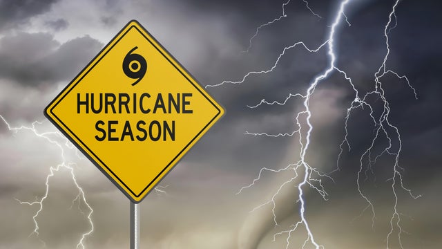 Hurricane season sign on storm sky background 