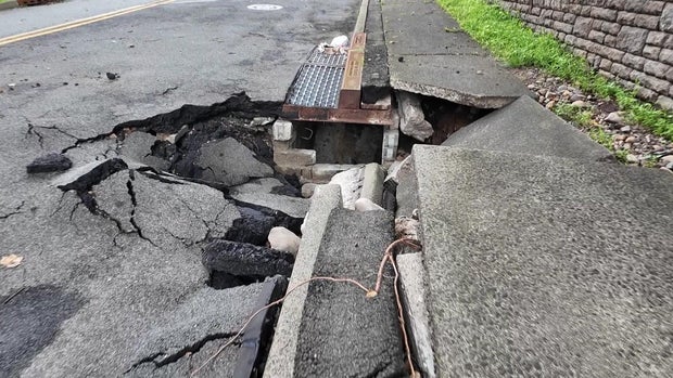 Storm damage to road