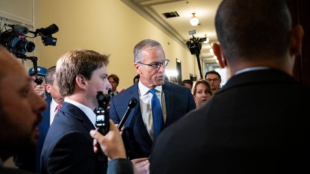 Senate Majority Leader John Thune speaks to members of the media on Capitol Hill in Washington, DC, on Aug. 6, 2026. 