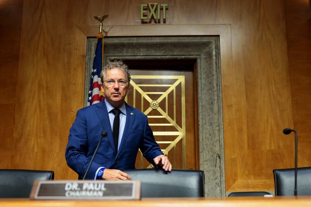 Sen. Rand Paul arrives at a Senate Homeland Security Committee meeting on Aug. 6, 2026 in Washington, D.C.