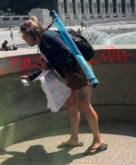 A photo posted by U.S. Attorney Jeanine Pirro allegedly showing Melissa Farris vandalizing the World War II Memorial on Thursday, Aug. 13, 2026. 