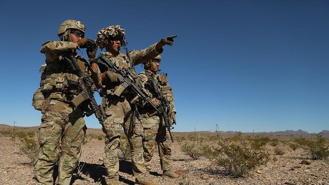 U.S. Army soldiers patrol the desert in search of undocumented migrants in Presidio, Texas, on Nov. 4, 2025. 
