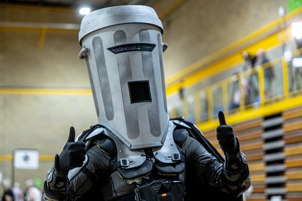 Count Binface attends the vote count for the by-election in the coastal Essex constituency of Clacton-on-Sea, England, on Aug. 14, 2026. 