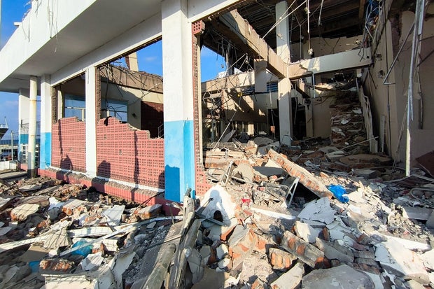 A heavily-damaged building at L. Say port following an earthquake in Maumere, Sikka, East Nusa Tenggara province