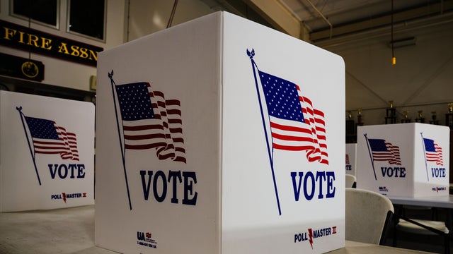 Voting booths are set up at a polling place in Newtown, Pennsylvania, on Tuesday, April 23, 2024. 