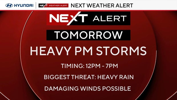 NEXT Weather Alert for Thursday - heavy afternoon and evening storms, heavy rain, damaging winds possible