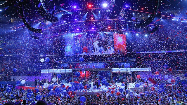(072816 Philadelphia, PA) Confetti and balloons fall on the final night of the Democratic National Convention at the Wells Fargo Center in Philadelphia on Thursday,July 28, 2016.Staff Photo by Nancy Lane 
