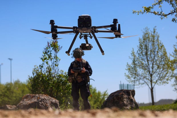 A soldier from the U.S. Army pilots a drone in an exercise in Hohenfels, Germany, on Thursday, April 30, 2026. 