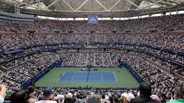 Carlos Alcaraz of Spain serves against Jannik Sinner of Italy during their Men's Singles Final match on Day Fifteen of the 2025 US Open at USTA Billie Jean King National Tennis Center on September 07, 2025 in New York City. 