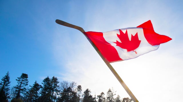 Canadian flag on hockey stick 
