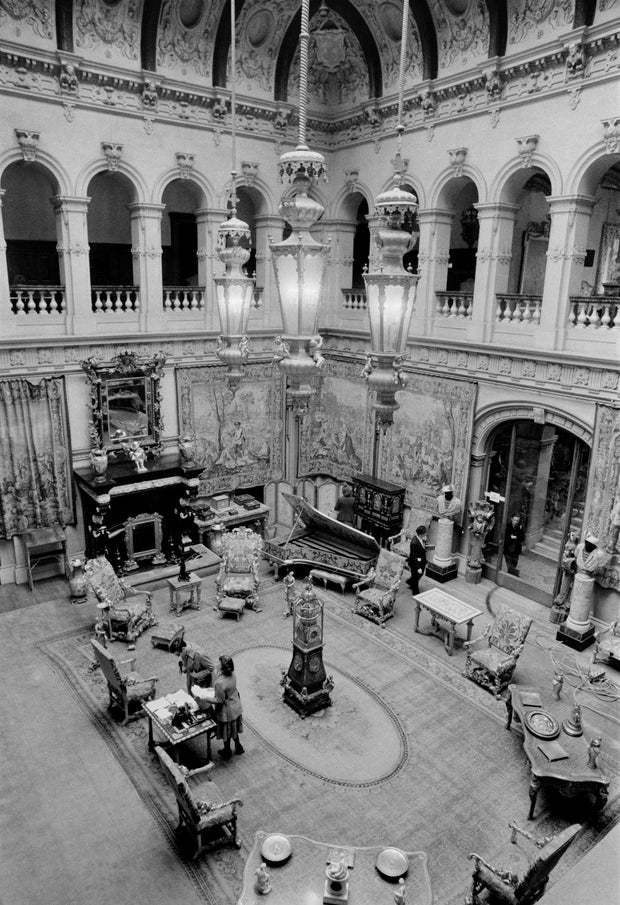 The Grand Hall of Mentmore Towers is seen as it was being prepared for auction in May 1977.