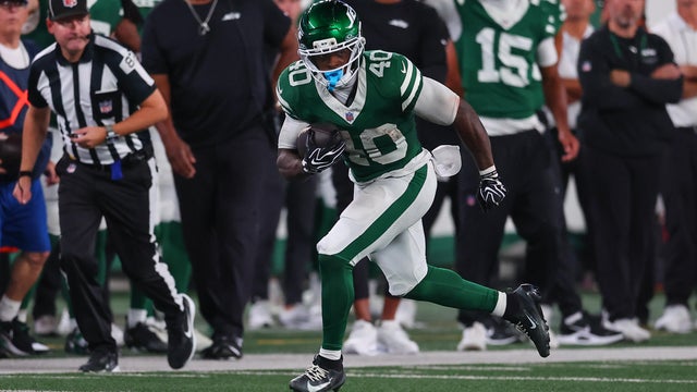 Chip Trayanum #40 of the New York Jets runs during the NFL Pre-season game against the New York Giants on August 28, 2026 at MetLife Stadium in East Rutherford, New Jersey. 