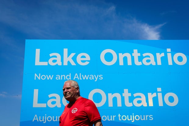 Premier Doug Ford Unveils Sign Following Trump's Renaming Of Lake Ontario 