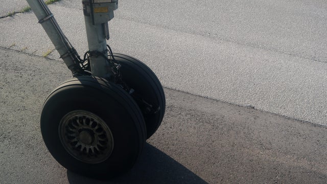 Looking Down at Airplane Landing Gear 