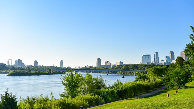 Minneapolis Riverfront and Distant Skyline 
