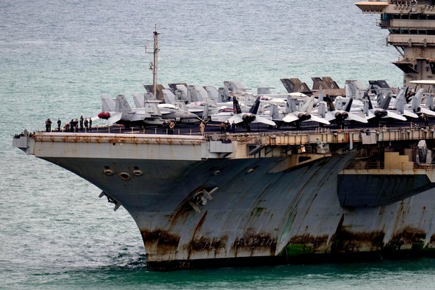 The U.S. Navy aircraft carrier USS Abraham Lincoln arrives at the port in Laem Chabang, Chonburi, Thailand, on Wednesday, Sept. 2, 2026.
