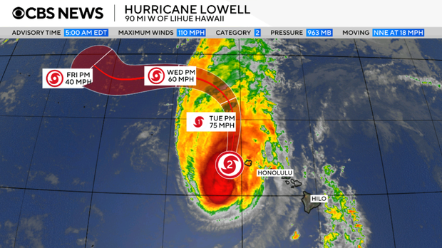 Map shows the location and path of Hurricane Lowell