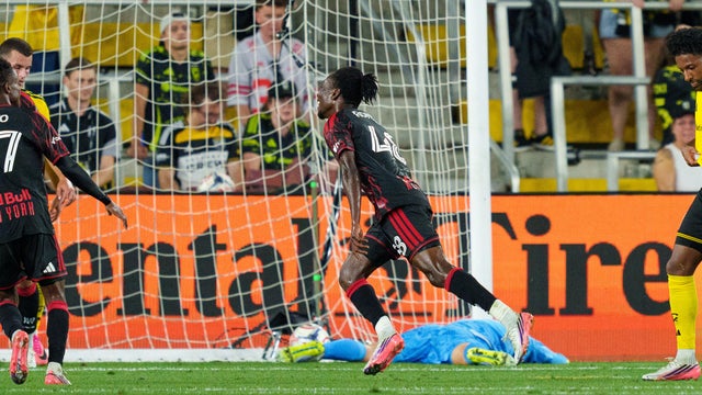 Ronald Donkor #48 of Red Bull New York celebrates after scoring the team's first goal during the second half of the match between Columbus Crew and Red Bull New York at ScottsMiracle-Gro Field on September 12, 2026 in Columbus, Ohio. 