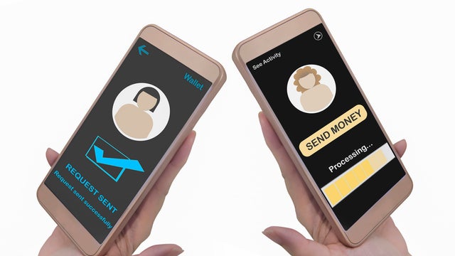 Financial technology and peer to peer transfer money concept 