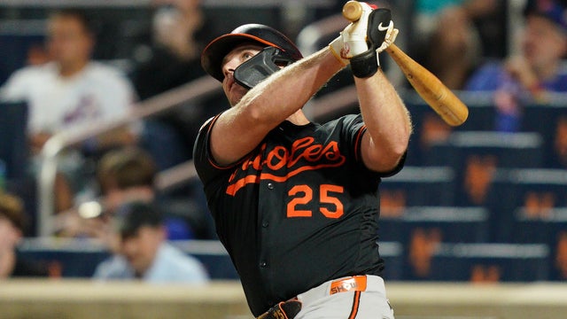 Pete Alonso #25 of the Baltimore Orioles hits his first inning solo home run against the New York Mets at Citi Field on September 16, 2026 in New York City. 