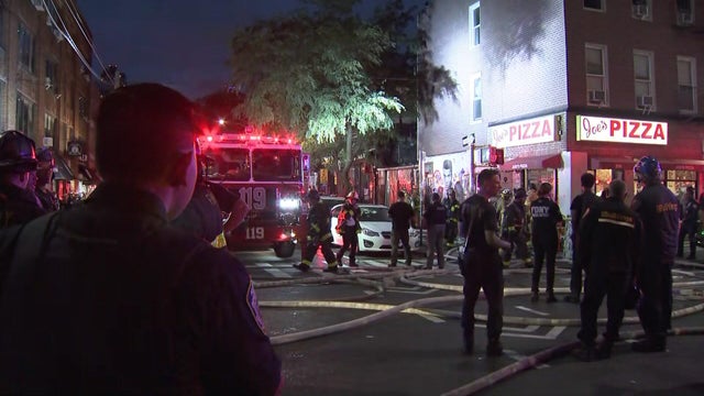 Fire truck outside businesses 