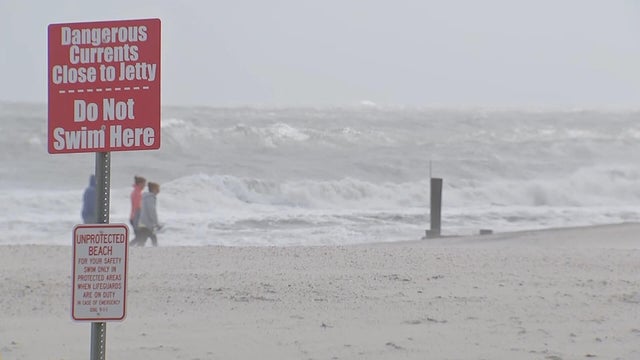 A sign warning people not to swim on the beach in Ocean City, New Jersey 