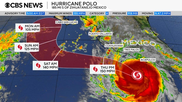 Map shows Hurricane Polo's forecast path 