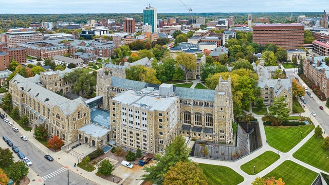 Aerial View of University of Michigan Campus and Urban Landscape 