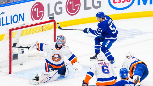 Easton Cowan #53 of the Toronto Maple Leafs celebrates after scoring a goal during the first period against the New York Islanders at the Scotiabank Arena on September 30, 2026 in Toronto, Ontario, Canada. 