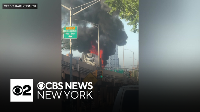 Cement truck catches fire on BQE