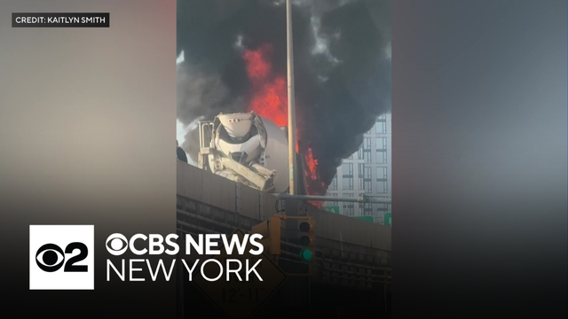 Cement truck bursts into flames on Brooklyn-Queens Expressway