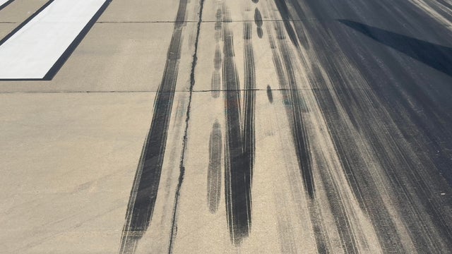 Skid marks from aircraft touching down 