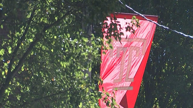 A Temple University flag at the campus 