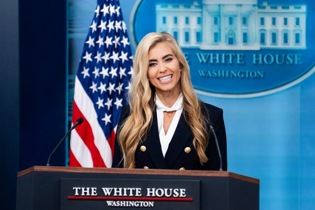 Katie Zacharia conducts her first briefing as White House press secretary on Oct. 13, 2026. 