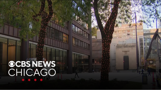 Christmas lights already going up in Daley Plaza