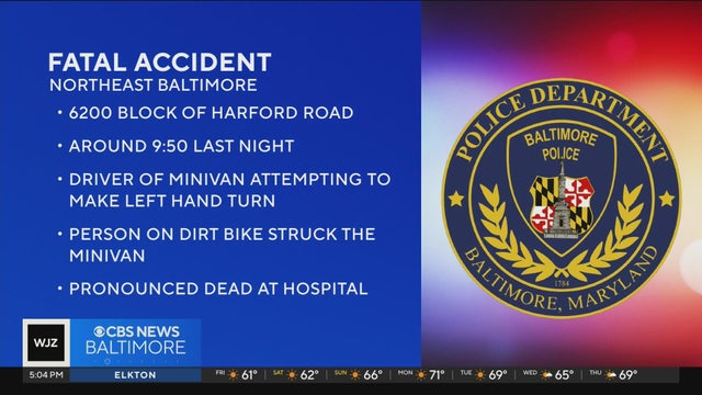 Person on dirt bike killed in crash with minivan in NE Baltimore